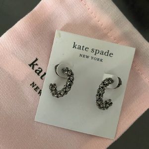 Kate Spade Small Pavé C-Hoop Earrings Silver Crystal NWT
